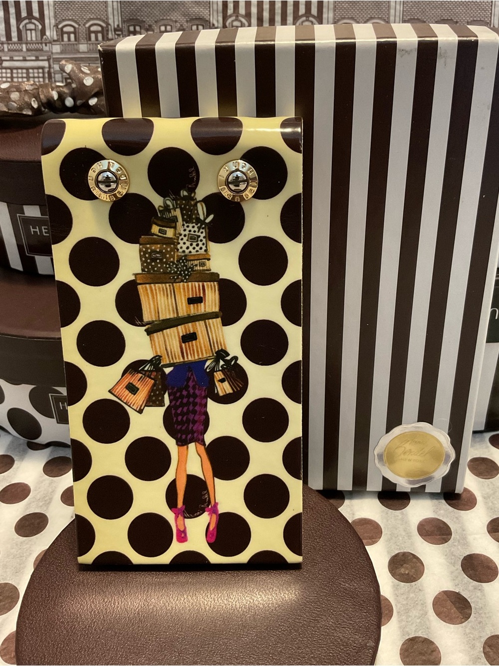 In Original Box Henri Bendel Graphic Pocket Leather Notepad - Shopping Girl Dots